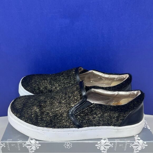 Luichiny Shoes - Luichiny Vay Kay Faux Fur Black & Gold Slip-on Loafers Black Trim White Sole 8.5